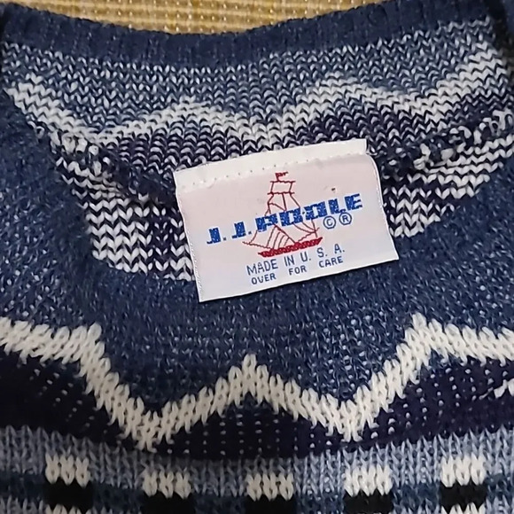 Vintage Fair  Isle Floral Sweater J. J. Poole - Blue and White Size M/L - Picture 2 of 6